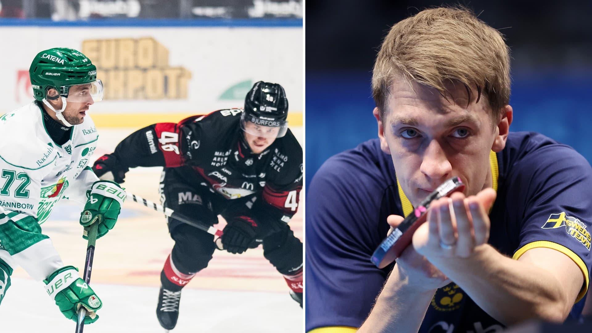 Malmö mot Rögle i SHL-hockeyn och åttondelsfinal i pingis-EM. Foto: Bildbyrån